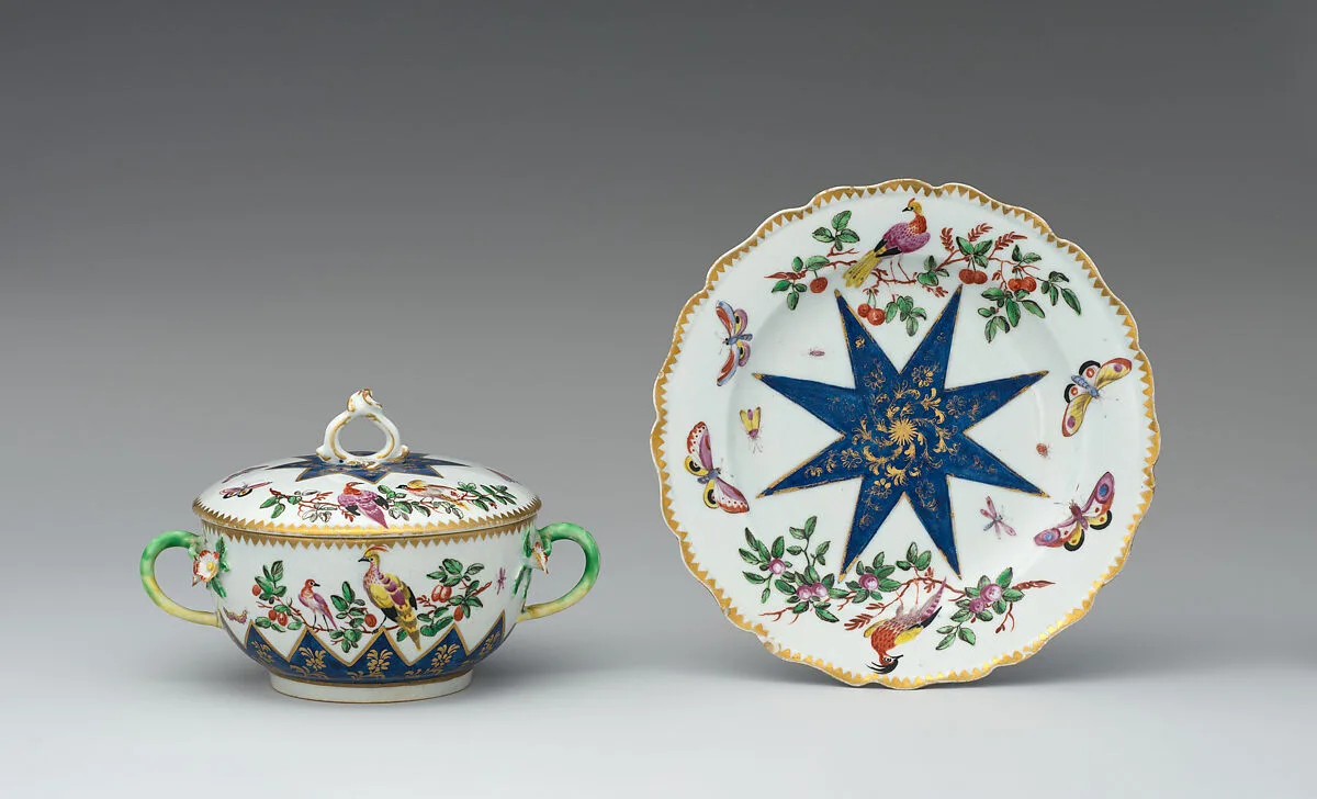 Écuelle with cover and underplate — Bow Porcelain Factory