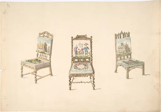 Design for Three Chairs with Pictorial Upholstery