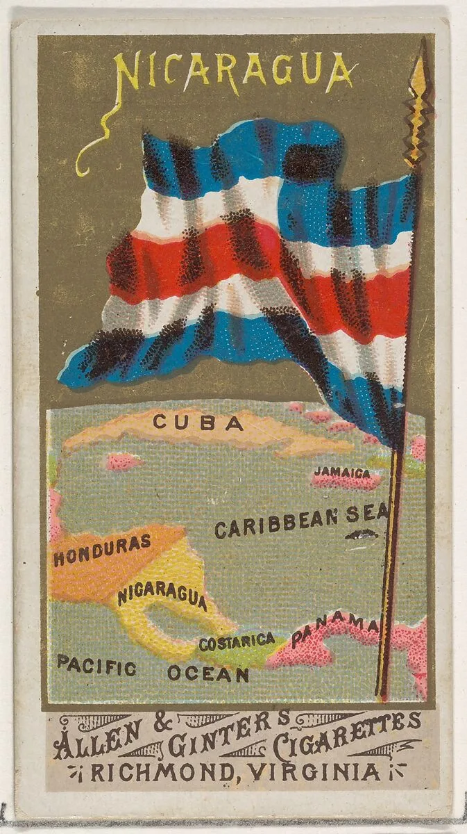 Nicaragua, from Flags of All Nations, Series 1 (N9) for Allen & Ginter Cigarettes Brands — Allen & Ginter