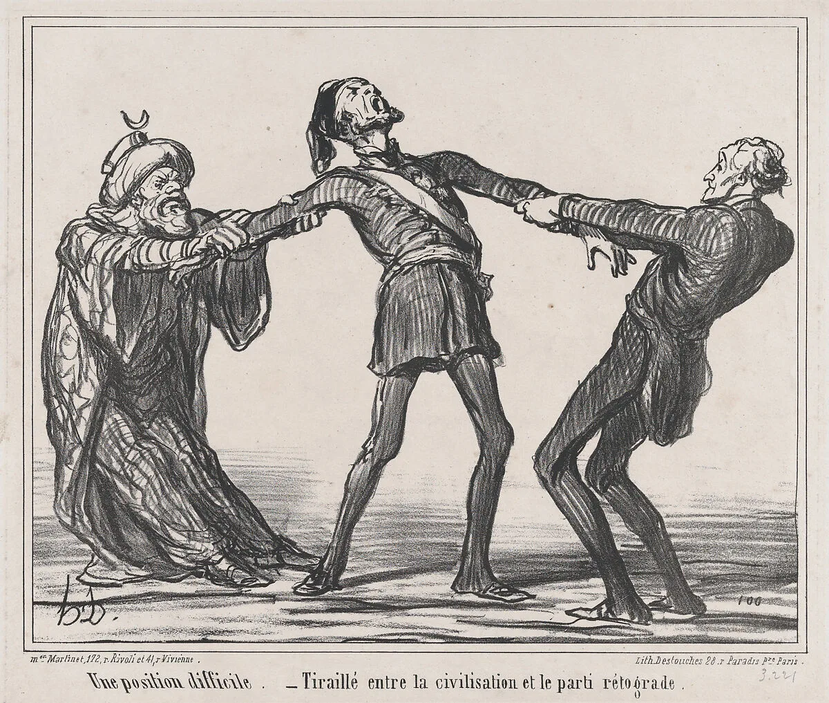 Une position difficile., from Actualités, published in Le Charivari, November 5, 1859 — Destouches|Honoré Daumier|Aaron Martinet
