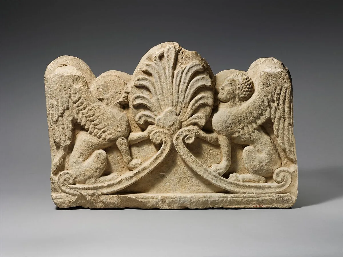 Limestone grave relief with two sphinxes — Unknown