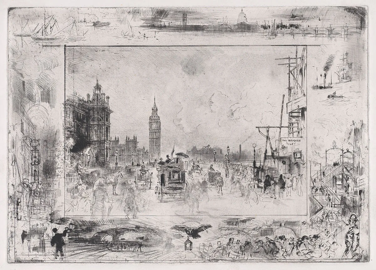 Westminster Bridge, or Westminster Clock Tower — Félix-Hilaire Buhot