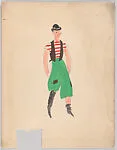 Drawing for a man's theatrical costume with a red and white striped shirt and black vest — Vincente Minnelli