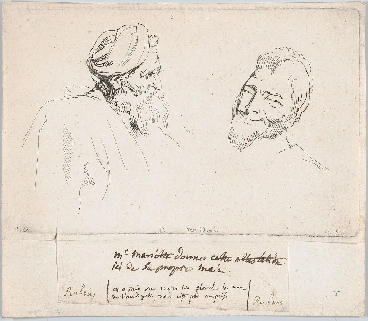 Two studies of heads — Anne Claude Philippe de Tubières, comte de Caylus|Peter Paul Rubens|Anthony van Dyck