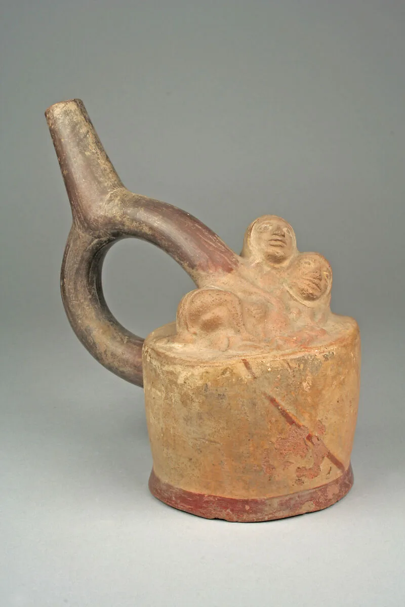 Stirrup Spout Bottle with Figures — Unknown