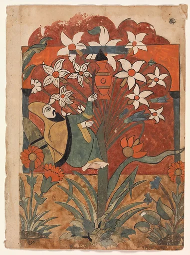 "The Ascetic Strikes a Jar of Honey and Oil with his Staff While Daydreaming", Folio from a Kalila wa Dimna