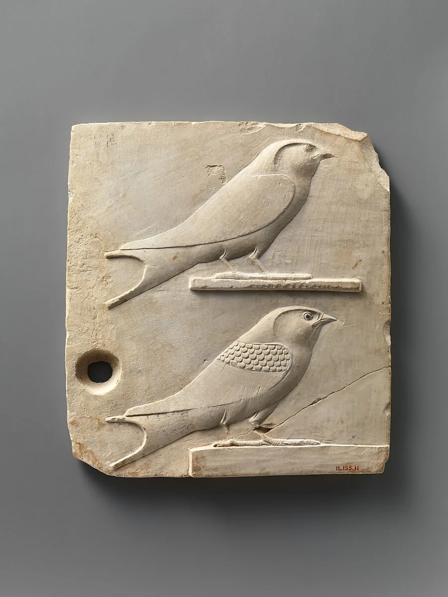 Relief plaque with two swallows, opposite side two quail chicks — Unknown