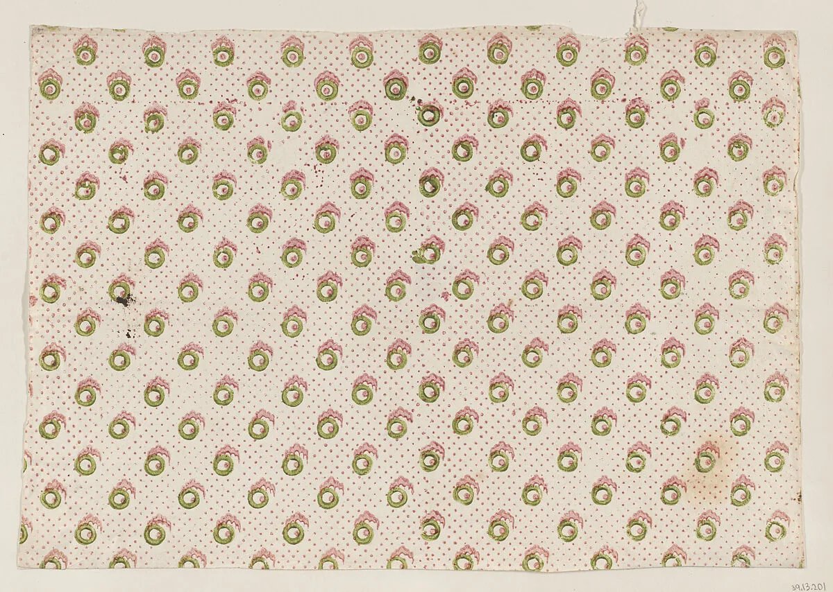 Sheet with overall dot and abstract pattern — Anonymous