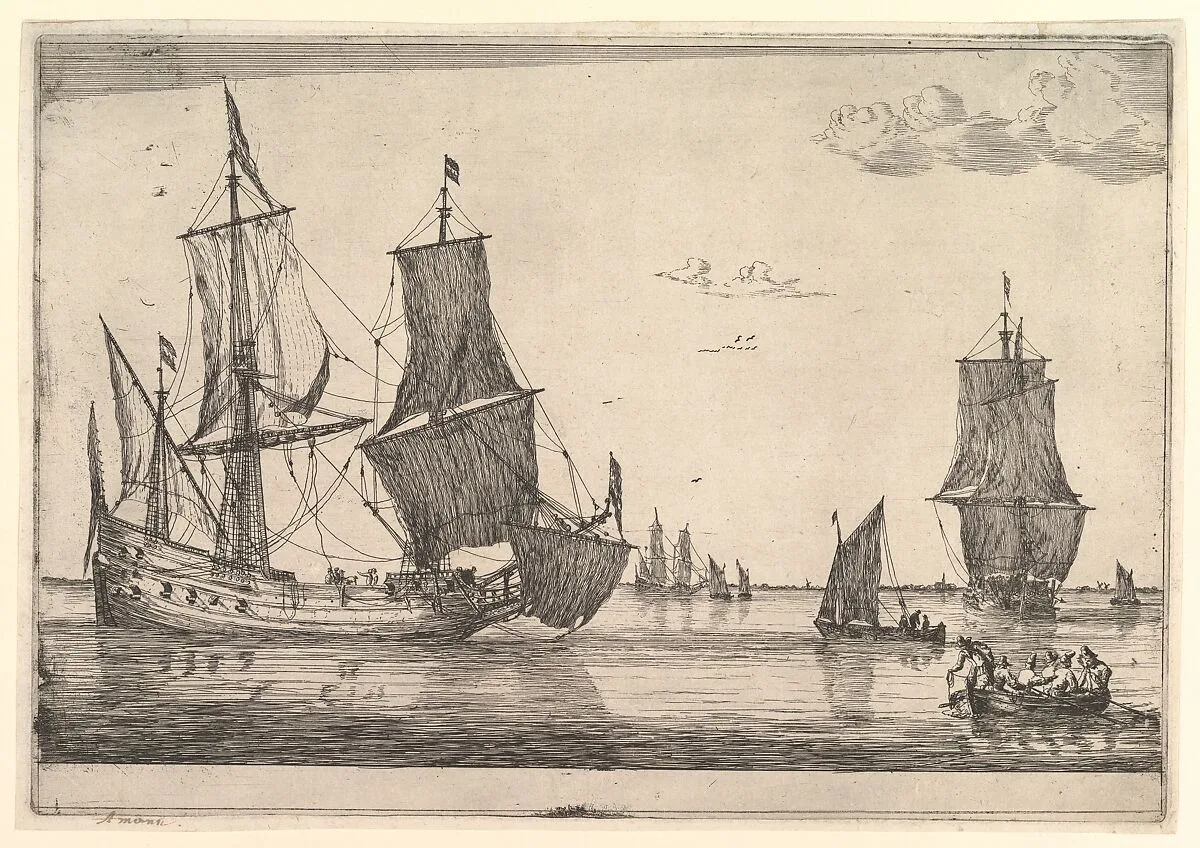 Large Sailing Vessel and Rowing Boat — Reinier Nooms, called Zeeman