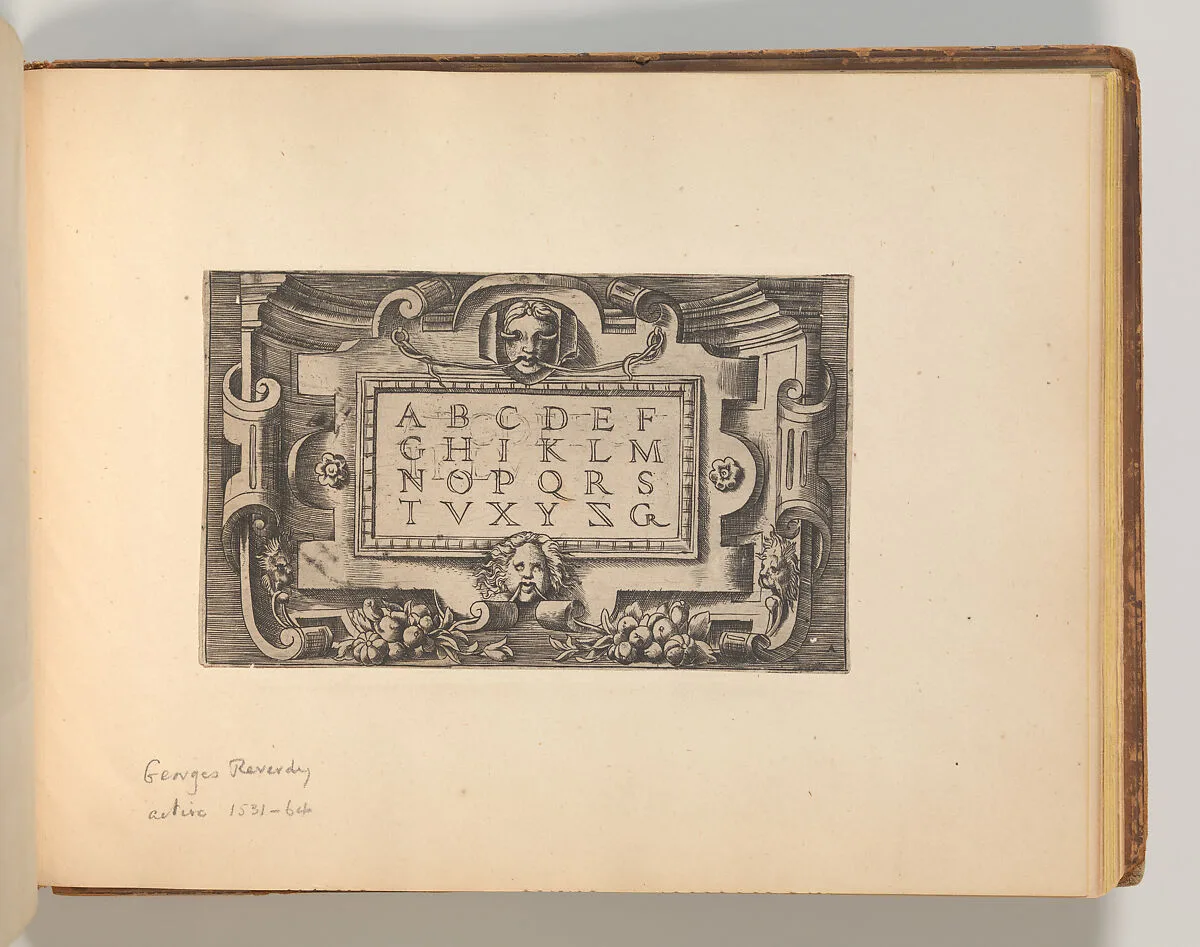 Cartouche with an Alphabet, in: Targhe ed altri ornati di varie e capricciose invenzioni (Cartouches and other ornaments of various and capricious invention, page 41) — Georges Reverdy|Benedetto Battini