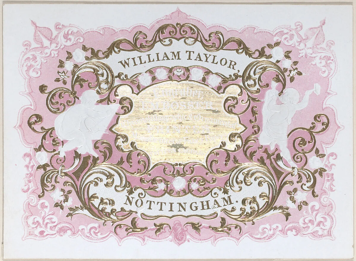 Trade card for William Taylor, engraver, embosser and printer — Anonymous, British, 19th century