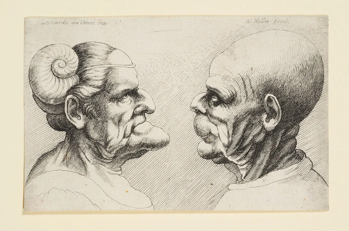 Two Deformed Heads Facing Inwards — Wenceslaus Hollar|Leonardo da Vinci
