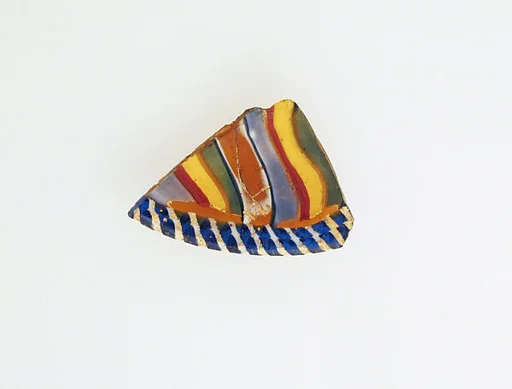 Glass striped mosaic lens-shaped dish fragment