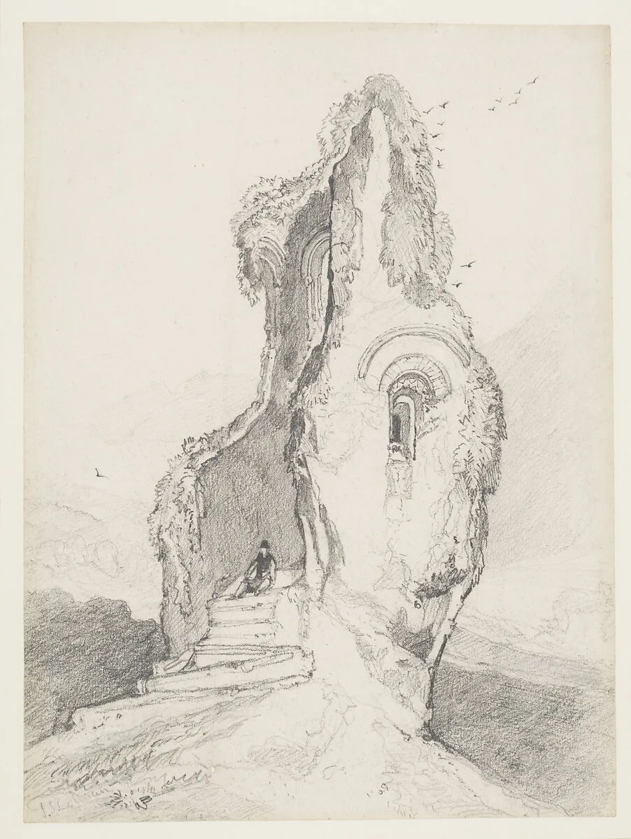 A Figure Resting in a Ruined Tower — John Sell Cotman