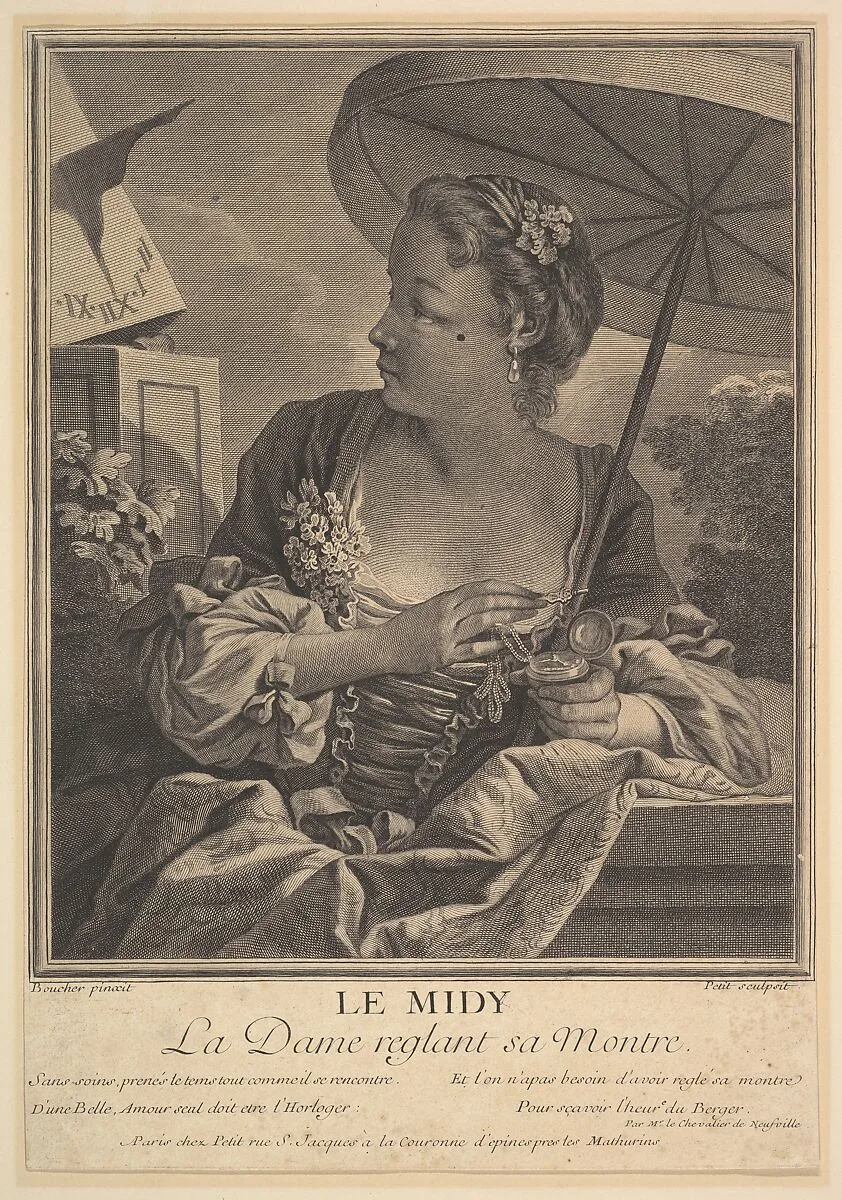 Midday. A Lady Setting Her Watch — Gilles Edme Petit|François Boucher