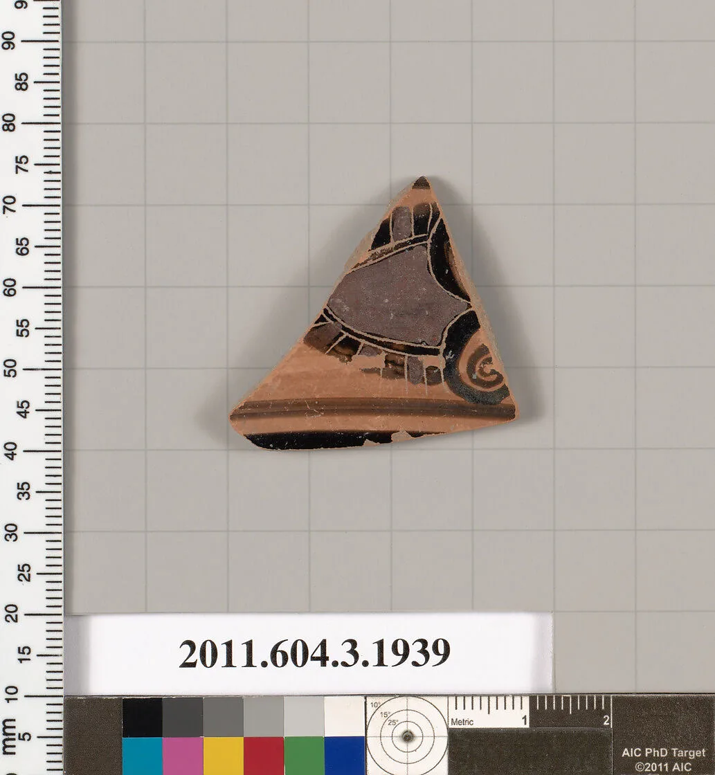 Terracotta fragment of a kylix: Komast cup (drinking cup) — Unknown