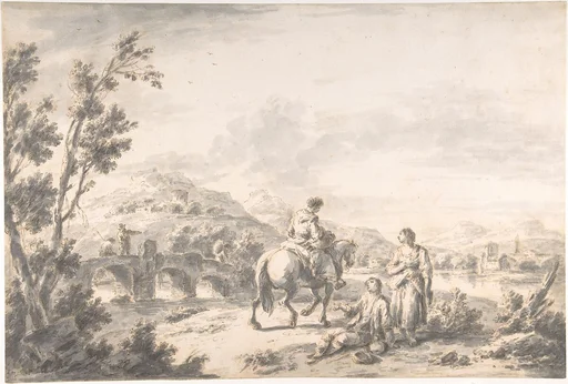 River Landscape with Two Mendicants and Other Figures