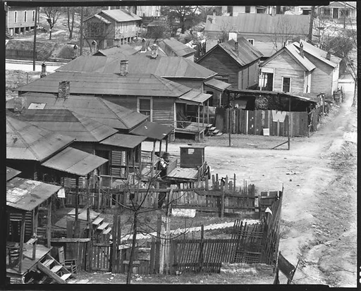 [Wooden Houses with Porches and Fenced Yards, From Elevated Position, Atlanta, Georgia]