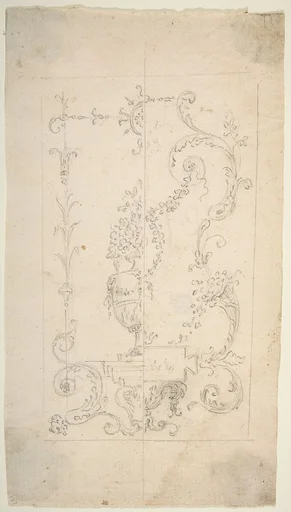 Design for a Cartouche with garlands and antique vase