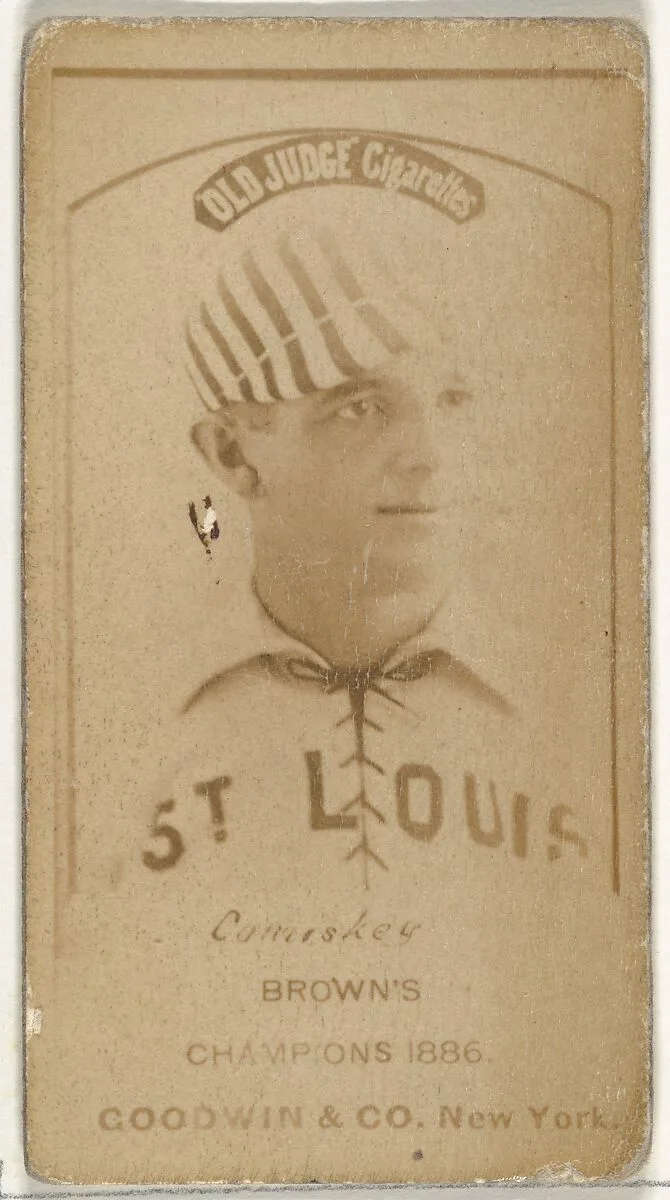 Charles Albert "The Old Roman" Comiskey, 1st Base and Manager, St. Louis Browns, from the Old Judge series (N172) for Old Judge Cigarettes — Goodwin & Company