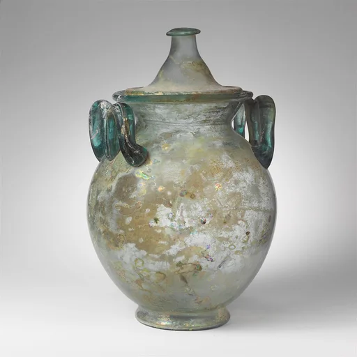 Glass cinerary urn with lid