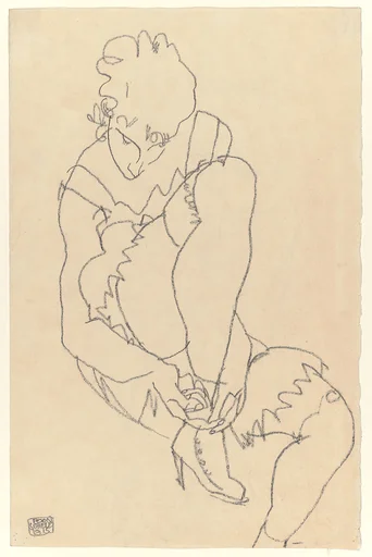 Woman Buttoning Her Shoes (recto); Study for Reclining Nude with Arms Raised (verso)