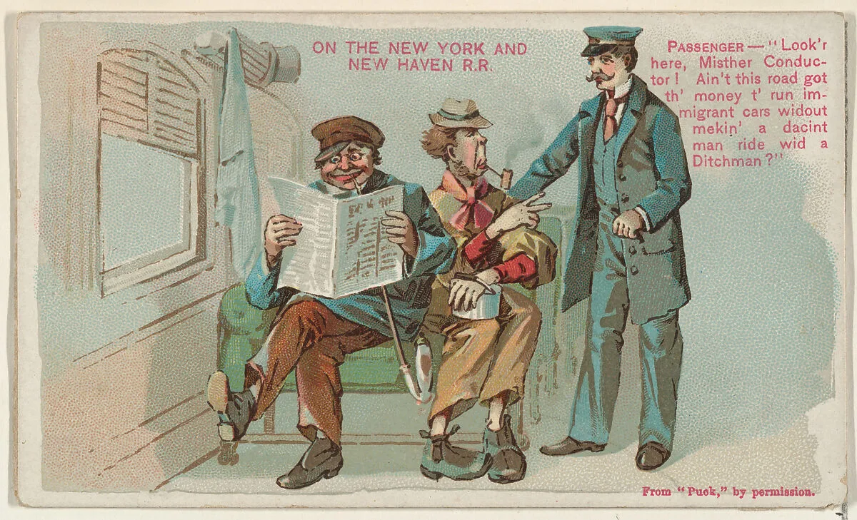 On the New York and New Haven Railroad, from the Snapshots from "Puck" series (N128) issued by Duke Sons & Co. to promote Honest Long Cut Tobacco — Knapp & Company|W. Duke, Sons & Co.