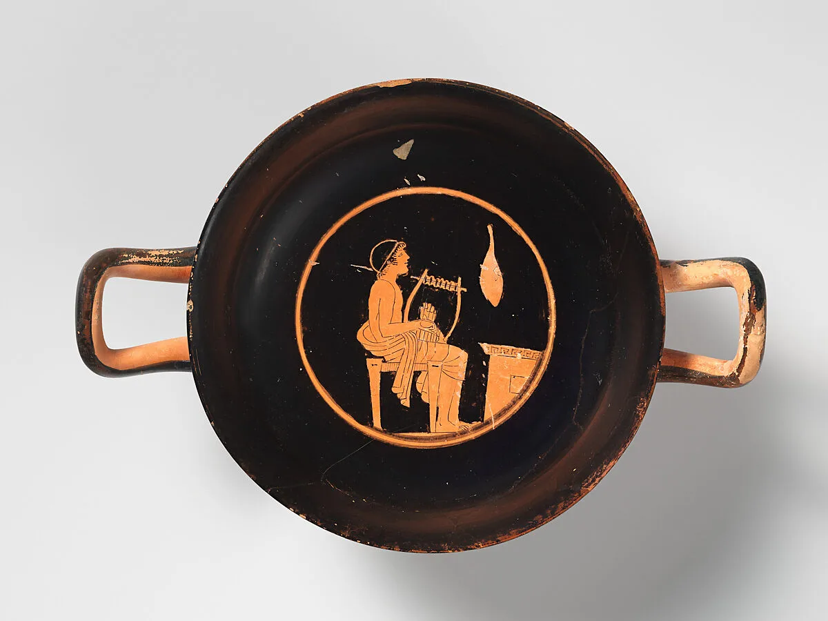 Terracotta kylix (drinking cup) — Akestorides Painter