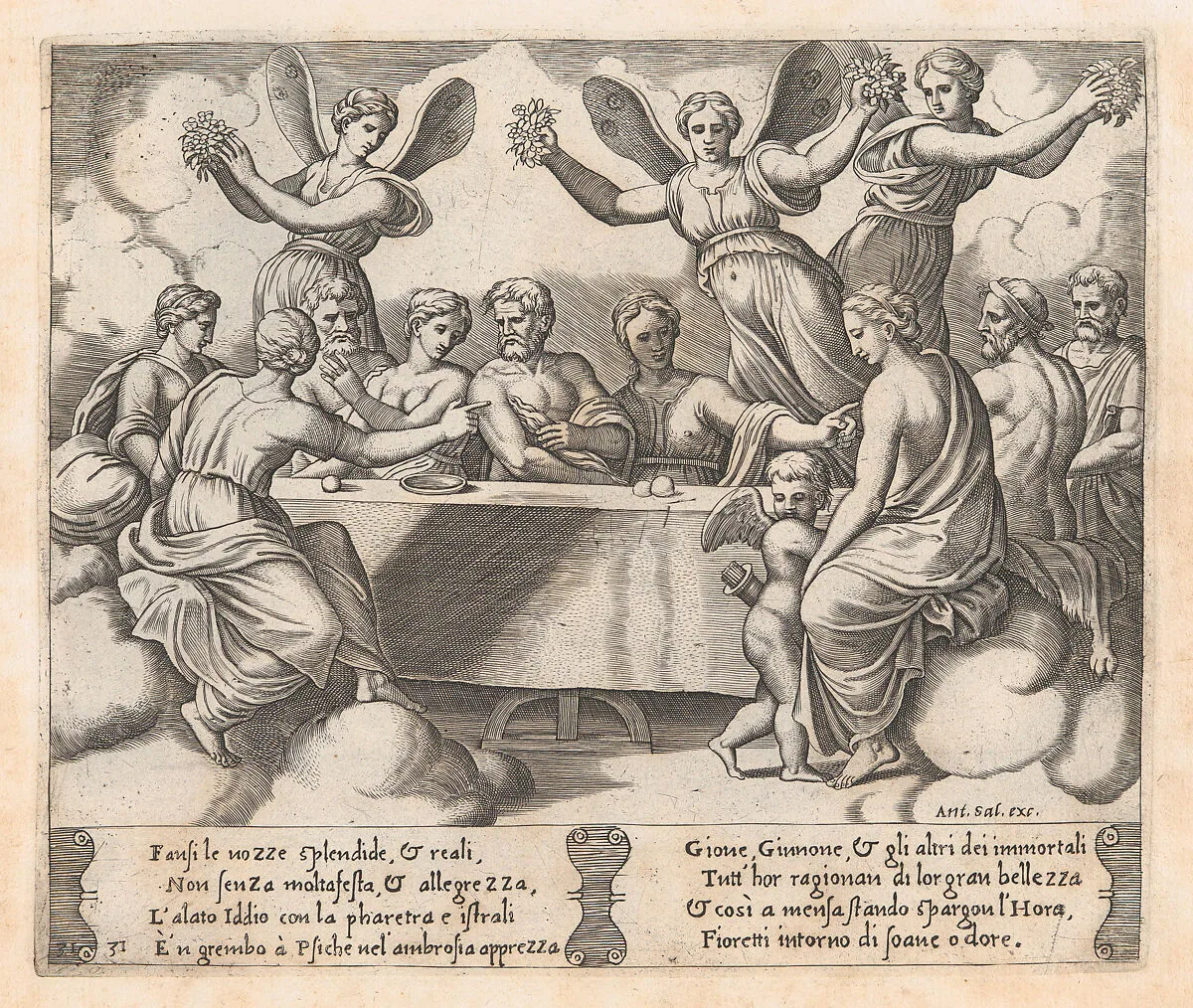 Plate 31: Gods celebrating the wedding of Cupid and Psyche, from "The Story of Cupid and Psyche as told by Apuleius" — Antonio Salamanca|Master of the Die|Michiel Coxie (I)