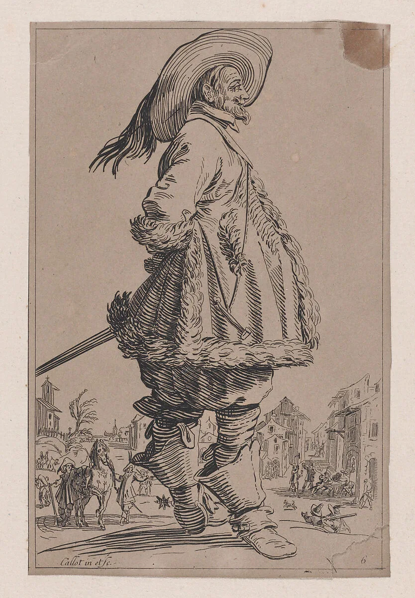 Copy of Le Gentilhomme au Manteau Bordé de Fourrures Tenant ses Mains Derrière le Dos (The Gentleman with a Fur-Lined Mantle Holding His Hands Behind his Back), from La Noblesse (The Nobility) — Jacques Callot|Anonymous
