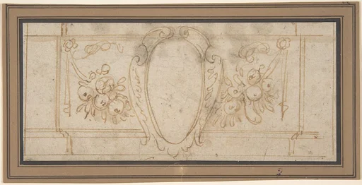 Wall Decoration with a Cartouche and Garland (recto); Ruled Lines in Red Chalk (verso)