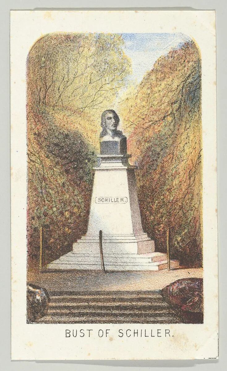Bust of Schiller, from the series, Views in Central Park, New York, Part 3 — Louis Prang & Co.