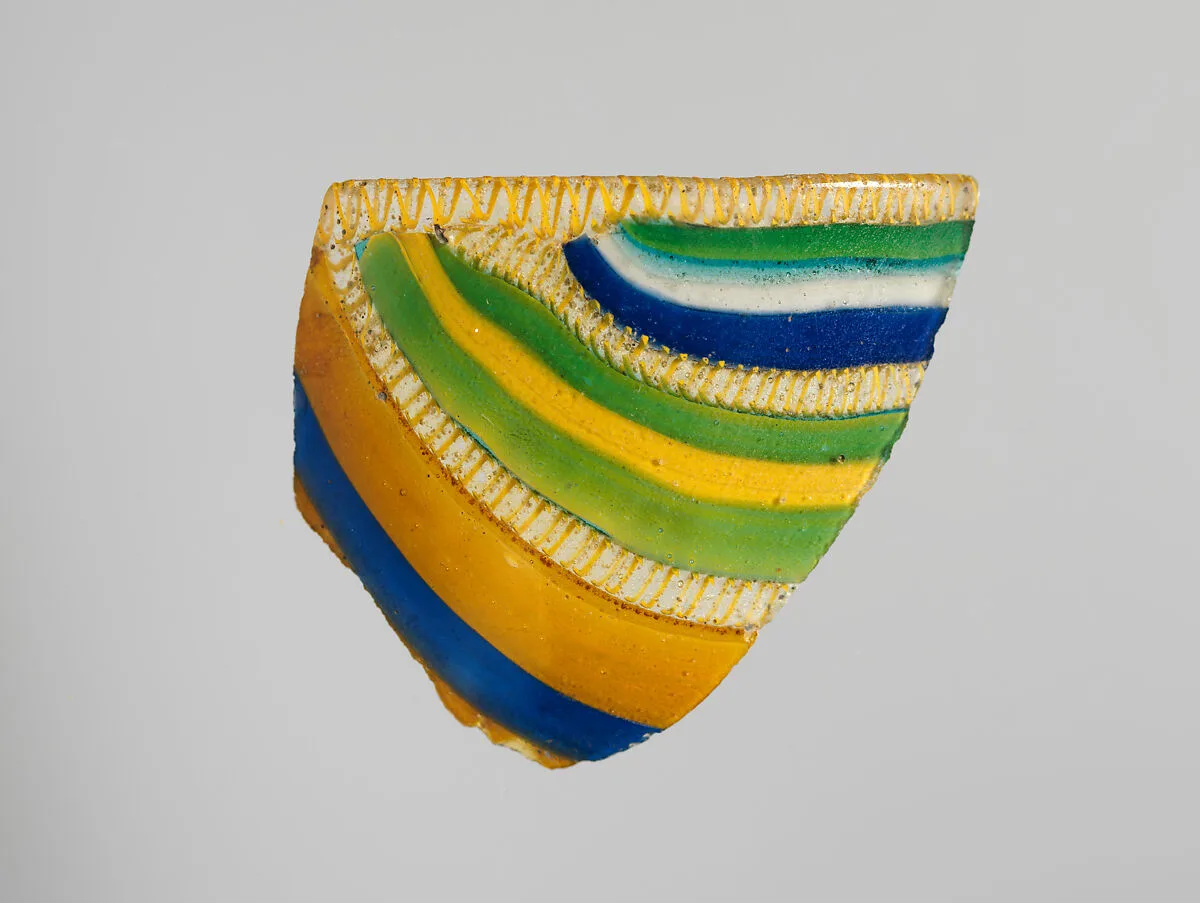 Glass striped mosaic bowl fragment — Unknown