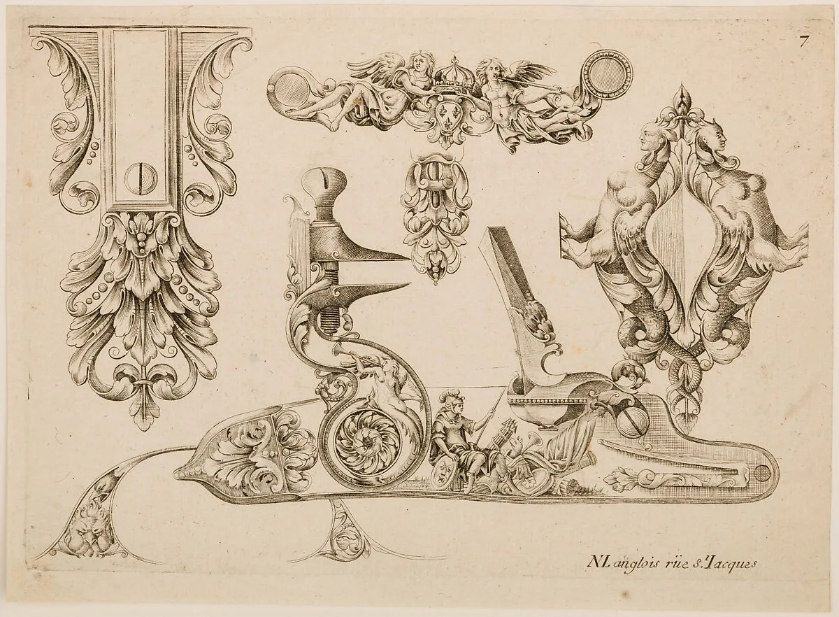 Plate Seven from Plusieurs Models des plus nouuelles manieres qui sont en usage en l'Art de Arquebuzerie — Thuraine|Adrien Reynier, called Le Hollandois|C. Jacquinet