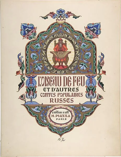 Story Title Page, "L'Oiseau de Feu", verso: text — Boris Zvorykin