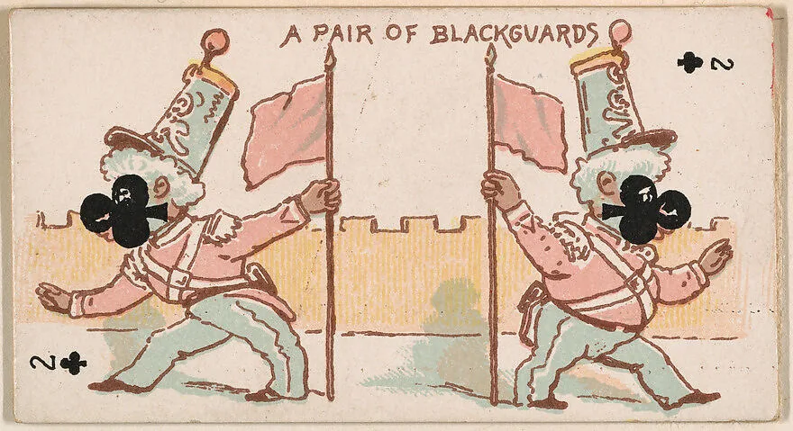 Two of Clubs, A Pair of Blackguards, from Harlequin Cards, 2nd Series (N220) issued by Kinney Bros. — Kinney Brothers Tobacco Company