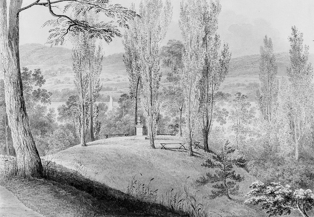 Grove of Poplars with a Memorial Bust, David Hosack Estate, Hype Park, New York (from Hosack Album) — Thomas Kelah Wharton