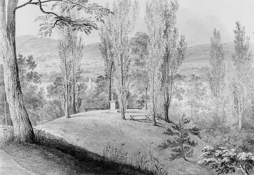 Grove of Poplars with a Memorial Bust, David Hosack Estate, Hype Park, New York (from Hosack Album)