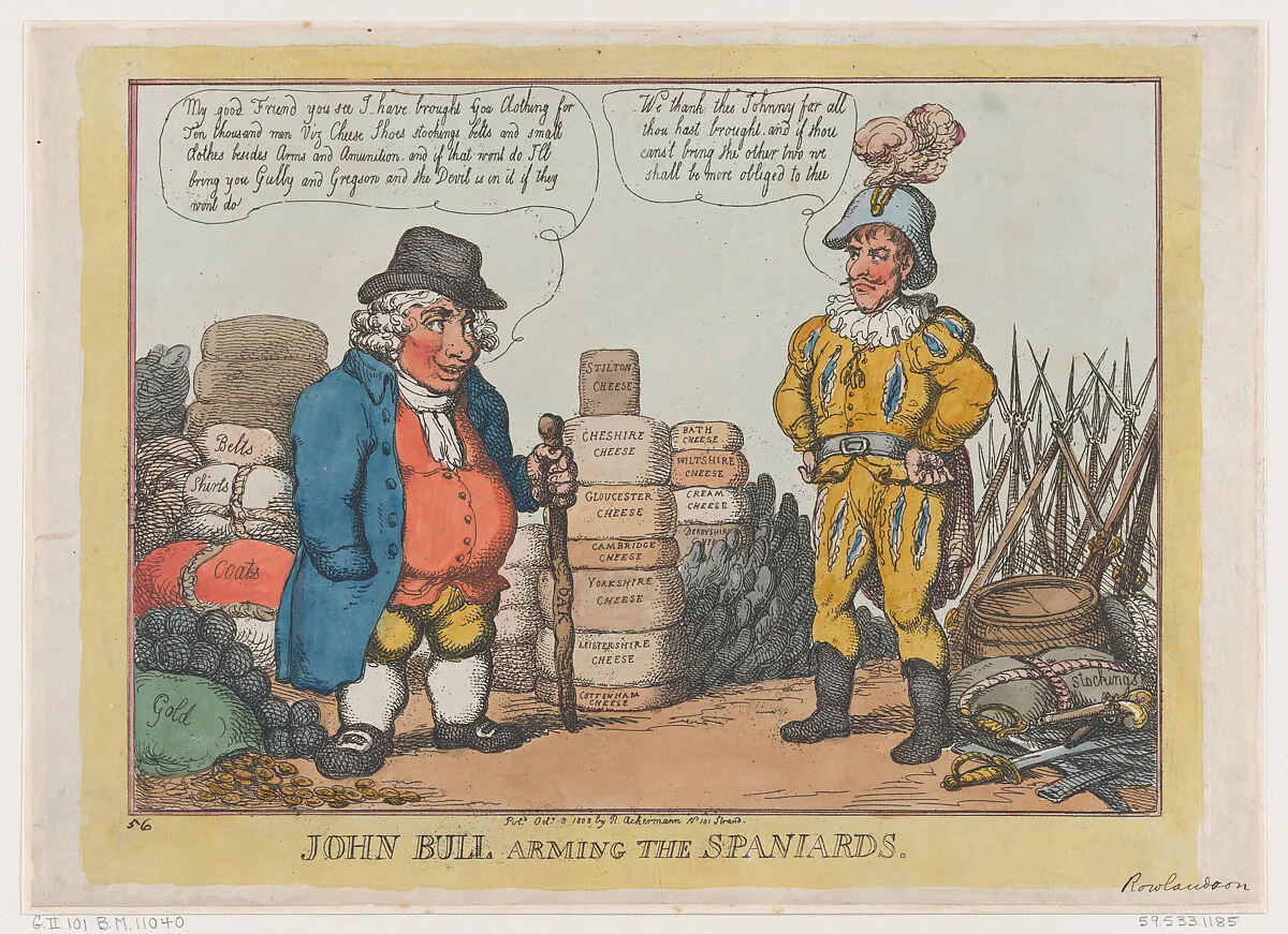 John Bull Arming The Spaniards — Rudolph Ackermann, London|Joseph Bonaparte|Thomas Rowlandson