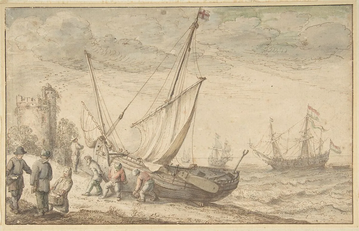 Fisherfolk Hauling their Boat onto the Shore — Adam Willaerts