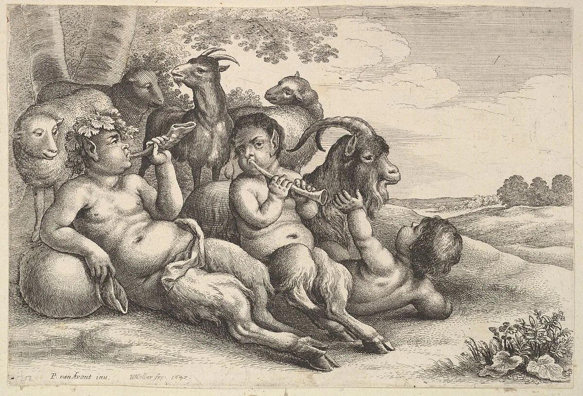 Two young satyrs and a boy — Wenceslaus Hollar|Pieter van Avont