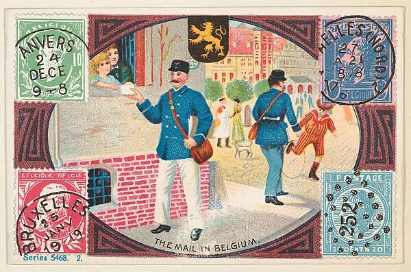 The Mail in Belgium, bakery card from the Stamps and Mail Carriers of All Nations series (D73), issued by the Rochester Baking Company — Rochester Baking Company