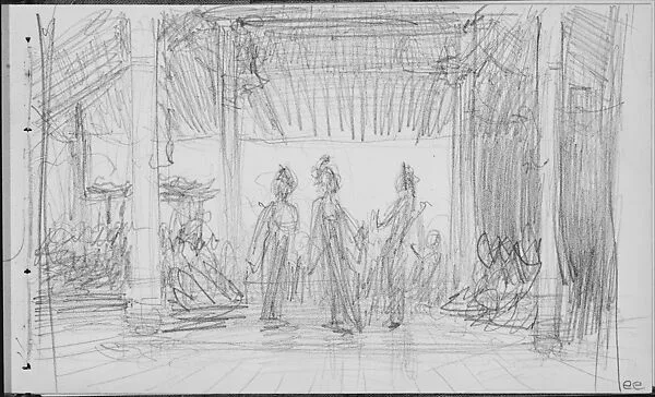 Javanese Dancers on Stage (from Sketchbook of Javanese Dancers) — John Singer Sargent