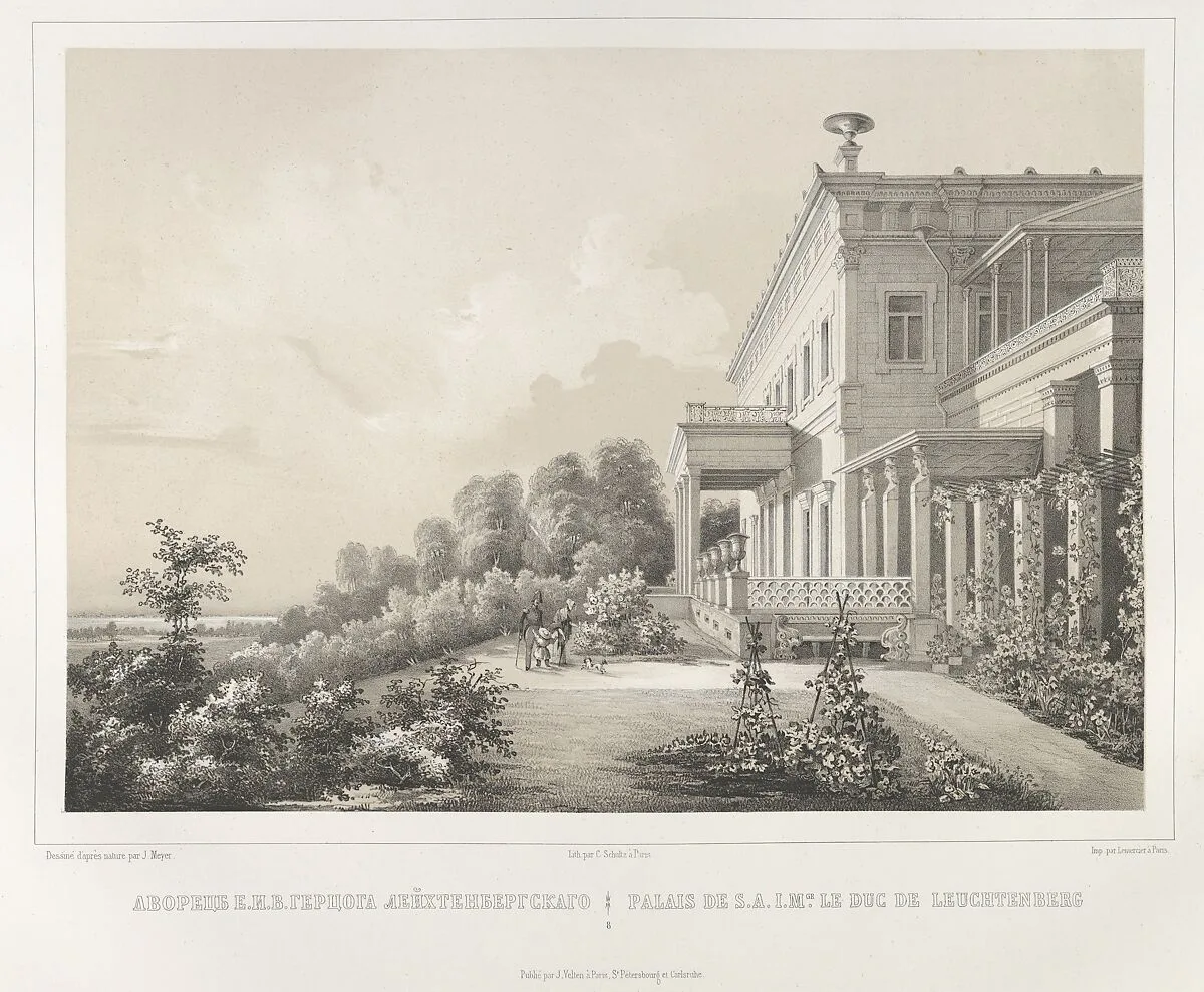 Palais de S.A.I.Mgr. Le Duc de Leuchtenberg, from the series Vues pittoresques des palais & jardins impériaux aux environs de St. Petersbourg — J. Meyer|C. Schultz|Lemercier|J. Velten