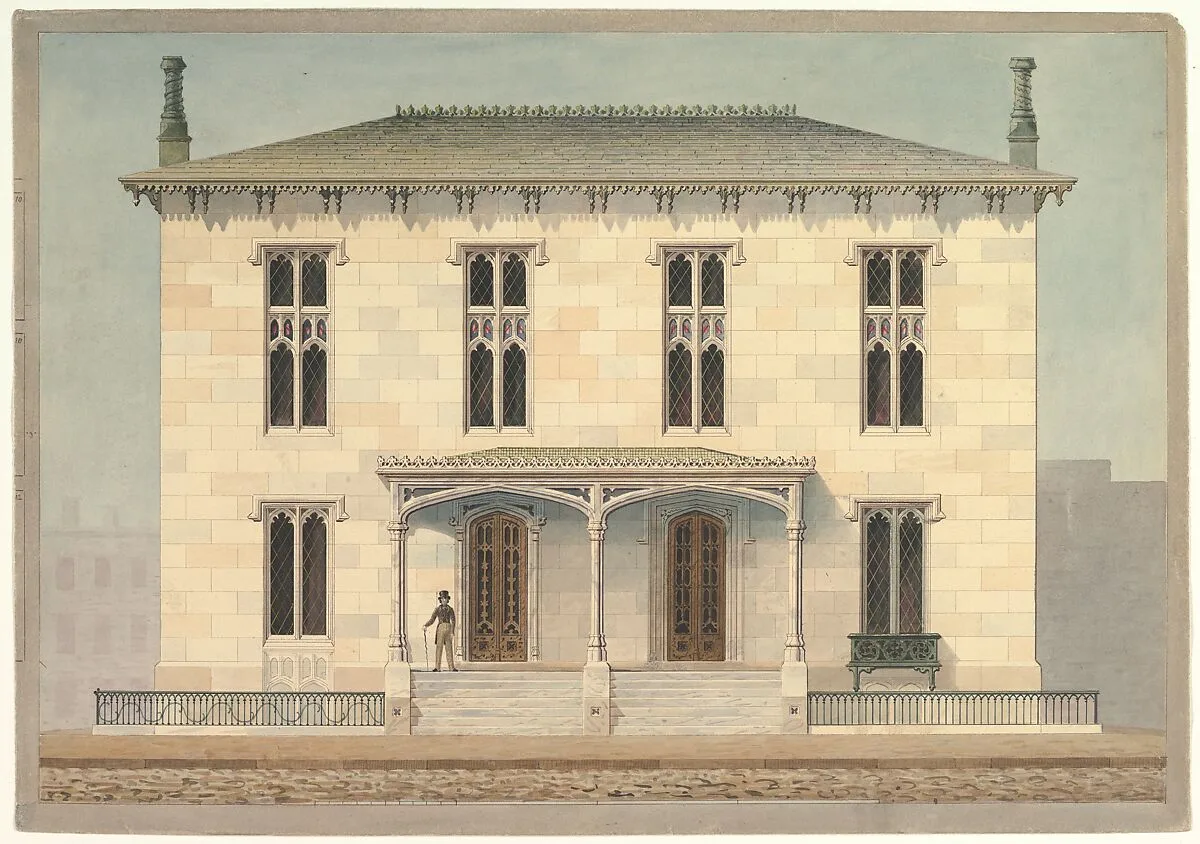 Design for a Double Townhouse (front elevation) — Alexander Jackson Davis