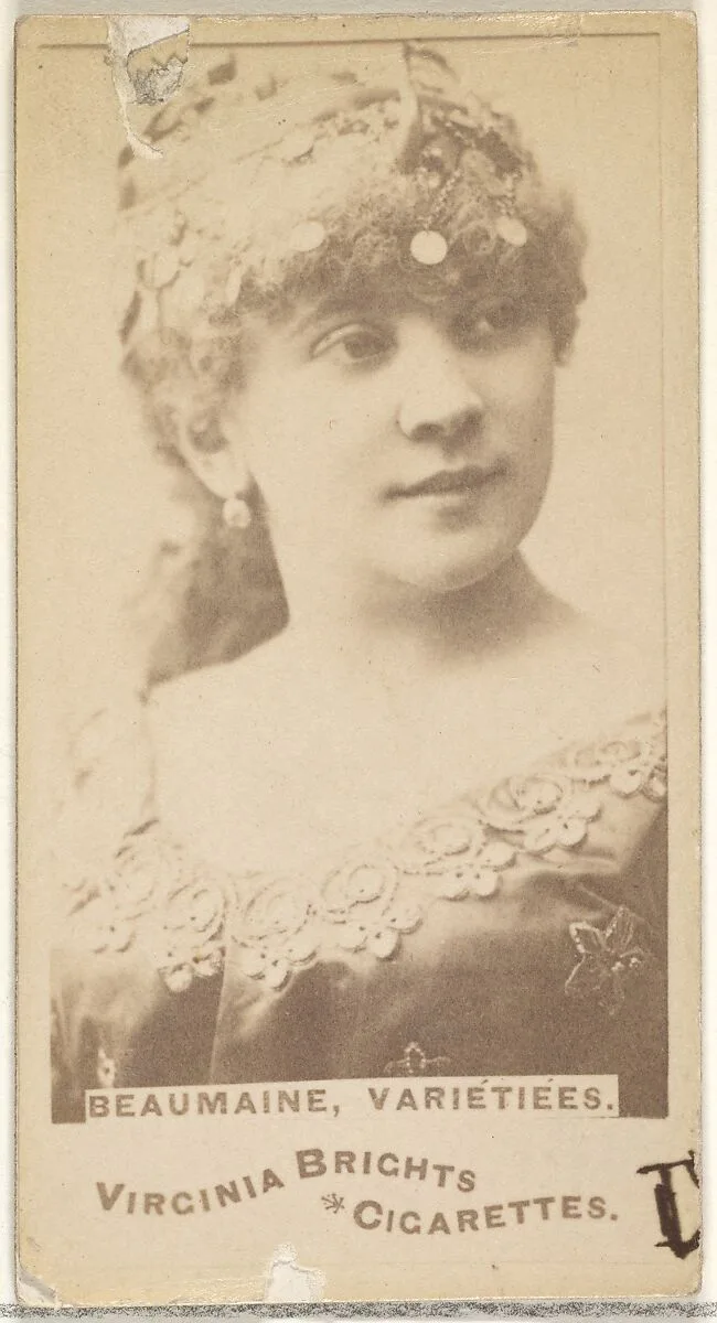 Beaumaine, Varietiees, from the Actors and Actresses series (N45, Type 1) for Virginia Brights Cigarettes — Allen & Ginter