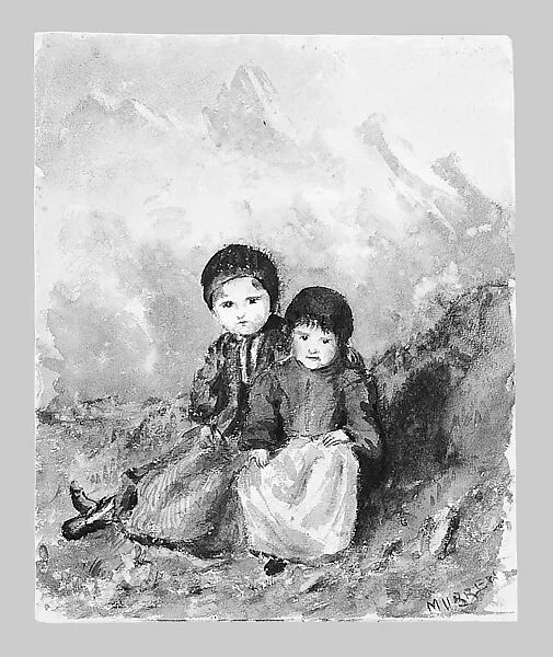 Two Children in Landscape, Mürren (from "Splendid Mountain Watercolours" Sketchbook) — John Singer Sargent