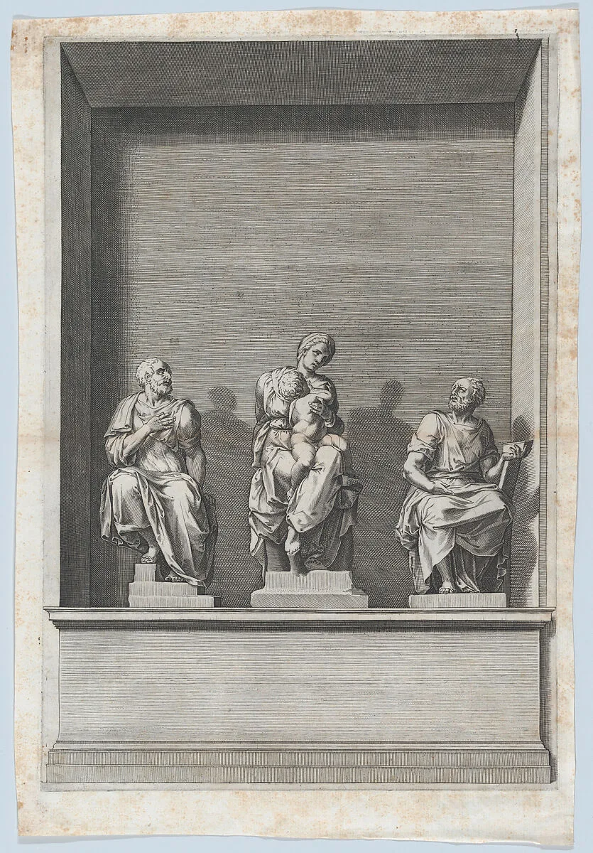 Madonna and Child Between St Comas and St Damian — Cornelis Cort|Michelangelo Buonarroti|Raffaello da Montelupo|Giovanni Angelo da Montorsoli