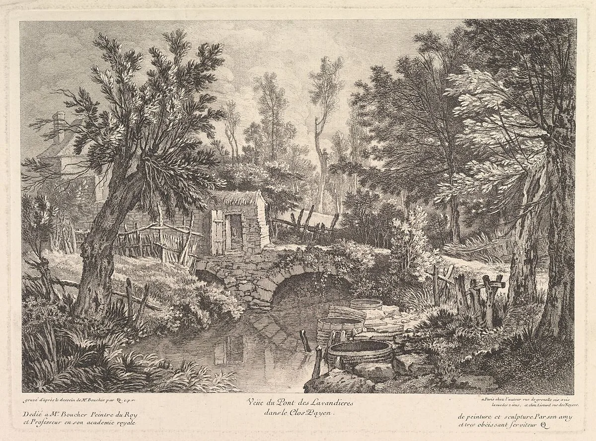 View of the Lavandieres Bridge at the Peasant House — Quentin Pierre Chedel|François Boucher