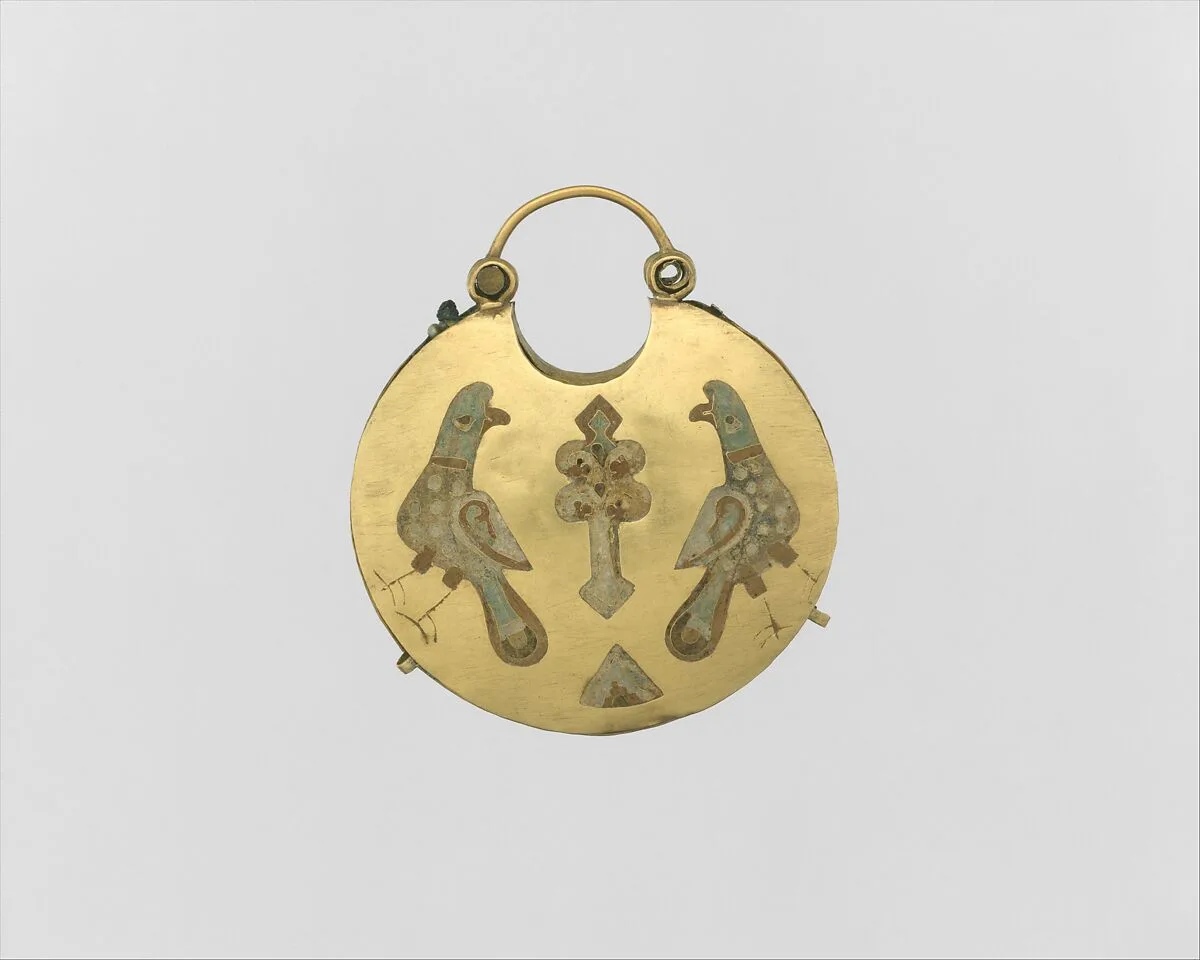 One of a Pair of Temple Pendants, with Two Birds Flanking a Tree of Life (front) and Leaf and Rosette Motifs (back) — Unknown